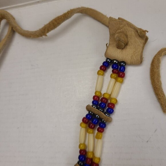 Set of 2 Leather and Bead Native American Choker Necklaces - Picture 6 of 15